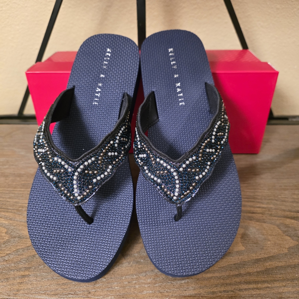 NEW‎ LUXE CRUISEWEAR Kelly & Katie Blue Beaded Women's Sandals